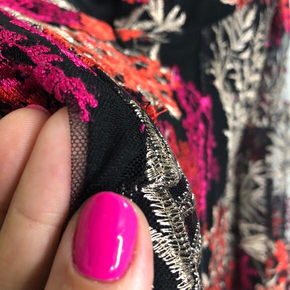 Jay Godfrey Mini Dress Floral Embroidery Sheer Overlay Bell Sleeve Flare 4 - Picture 10 of 11